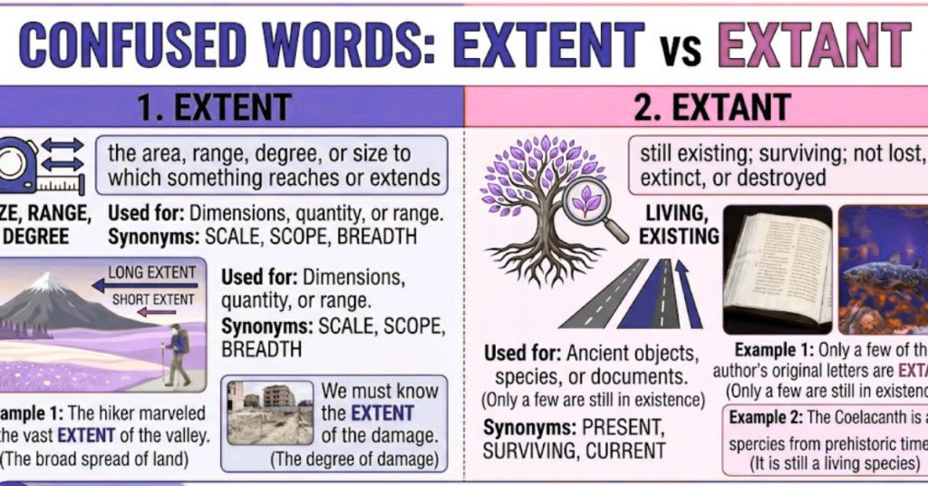 Extent vs Extant: Meaning, Difference, and Usage