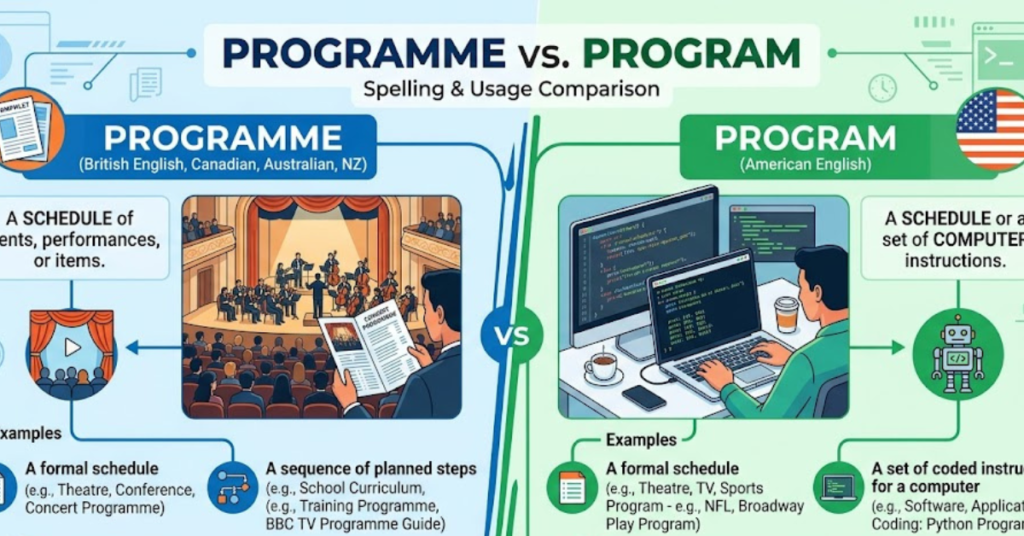 Programme vs Program: Meaning, Spelling & Usage Guide