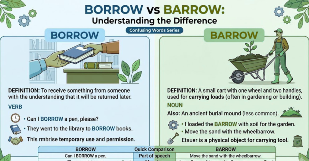 Borrow vs Barrow: Meaning, Difference, and Usage Explained