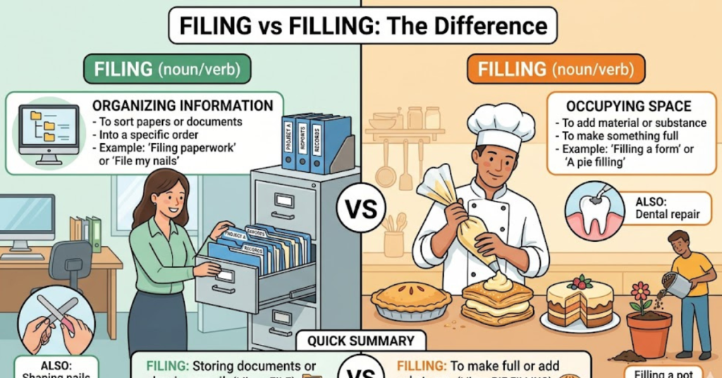 Filing vs Filling: Meaning, Difference, and Usage Explained
